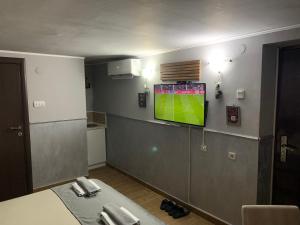 a room with a flat screen tv on the wall at Apartman Daca in Podgorica