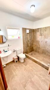 a bathroom with a toilet and a sink and a shower at The Songbird Villa in Pointe Au Sel 