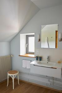 uma casa de banho com um lavatório e um espelho em Maison Familiale le Maréchal em Doudeville
