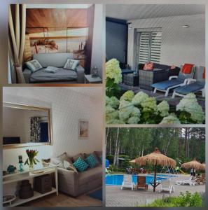 a collage of four pictures of a living room at Baltic Sunset in Pobierowo