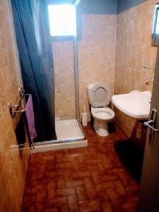 een badkamer met een toilet, een wastafel en een douche bij La Chambre de Cosy in Libreville