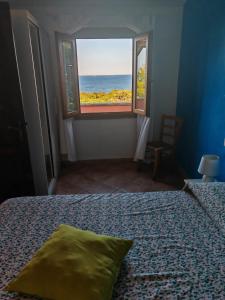 een slaapkamer met een bed en een raam bij Appartamenti Cala d'Ambra in San Teodoro