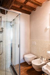 ルッカにあるAlessandra Apartmentのバスルーム(トイレ、ガラス張りのシャワー付)