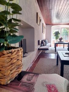 a living room with a couch and a potted plant at Holiday Home Dunja in Opatija