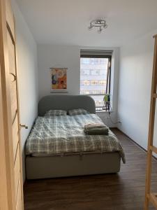 1 dormitorio con cama y ventana. en Apartament Plac Kaszubski, en Gdynia