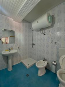 a bathroom with a toilet and a sink at Teo’s Guest House in Berat