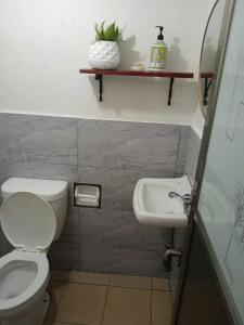 a bathroom with a toilet and a sink at Casita Lodge Kubo in San Juan