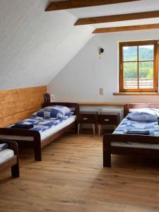 a room with two beds and a window at Chata Wetłyna II in Wetlina