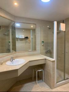 a bathroom with a sink and a shower at Apartahotel CHINASOL con Parking y Desayuno in Almuñécar