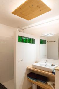 y baño con lavabo y espejo. en Les Balcons de la Terrasse, en Arsac-en-Velay