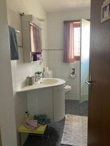 a bathroom with a sink and a toilet at Konditor B & B in Frenkendorf