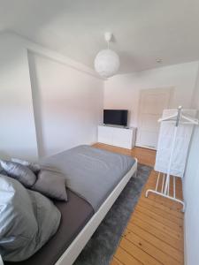 a bedroom with a large bed and a television at Süße Marie 2 in Karlsruhe