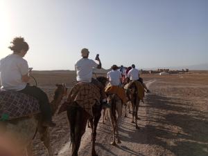 a group of people riding horses in the desert at Auberge Restaurant TISSILI " Oasis de Fint" in Fint