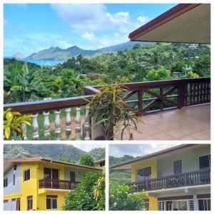 a collage of three pictures of a building at HEIIKIANI Sweet Home in Nuku Hiva
