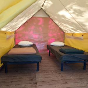 duas camas sentadas dentro de uma tenda em CAMPING ONLYCAMP LE PORT em Saint-Benoît-sur-Loire