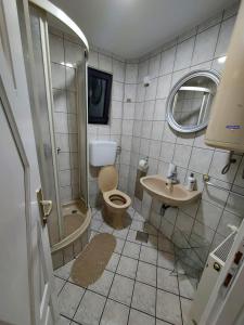 Apartman Trupsi في يايتشه: حمام مع مرحاض ومغسلة