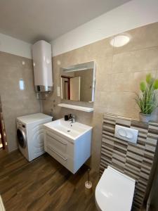 y baño con lavabo blanco y aseo. en Apartment Bigi en Novi Vinodolski