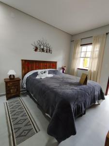 um quarto com uma cama com um gato deitado sobre ela em Pouso Casa da Vovó em Tiradentes