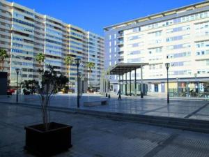 una via cittadina con edifici alti e una pianta in vaso di Apartamento La Porteña, 200 ms de playa Victoria a Cadice