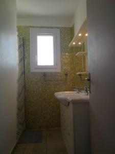 uma casa de banho com um lavatório e uma janela em Maison au calme en campagne em Velleron