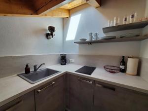 eine Küche mit einer Spüle und einer Theke in der Unterkunft Ferienwohnung Gipfelstürmer in Berchtesgaden