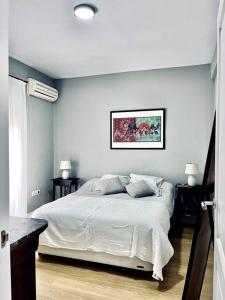 a bedroom with a white bed with two pillows at Hostfy Centro, Plaza de la Magdalena in Seville