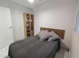 een slaapkamer met een bed met twee kussens erop bij Barrameda 19 in Sanlúcar de Barrameda