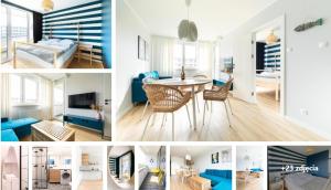 a collage of four pictures of a room at Chill and Sun in Kołobrzeg