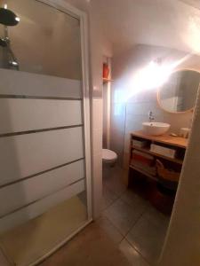a bathroom with a toilet and a sink at Charmante maison de ville avec jardin in Perpignan