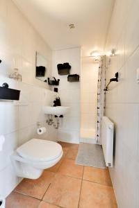Baño blanco con aseo y lavamanos en B&B Wicherumloo en Wekerom