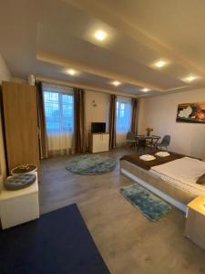 duży pokój z łóżkiem i salonem w obiekcie Casa Diana w mieście Mihai Viteazu