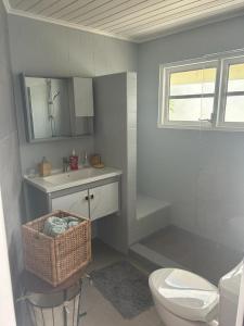 a bathroom with a toilet and a sink and a toilet at Klip lagoon apartsments in Oranjestad