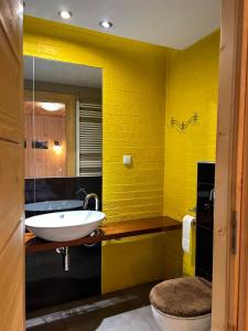 ポロニンにあるWilla Emmaの黄色の壁のバスルーム(シンク付)