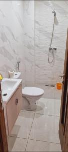 a bathroom with a shower and a toilet and a sink at Résidence Toudert jiji in Agadir
