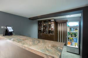 伊巴丹DE MANCHY HOTELS & SUITES的吧台和冰箱