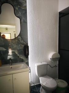 y baño con aseo, lavabo y espejo. en Diamond Rezidente III en Timisoara