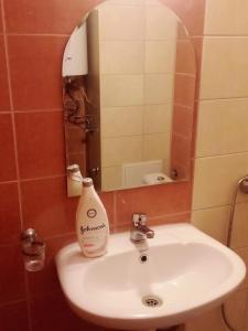 a bathroom with a white sink and a mirror at Villa Poliana in Sveti Vlas