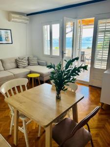 a living room with a table with a plant on it at Blue Horizon in Novi Vinodolski