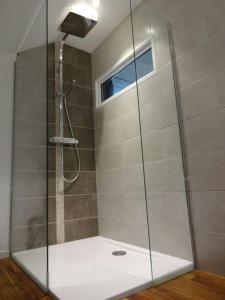 a shower with a glass door in a bathroom at Duplex Cosy : Moderne, Fonctionnel et Confortable in Lans-en-Vercors