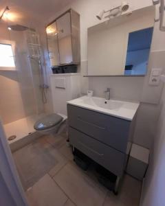 y baño con lavabo y aseo. en adorable guest house avec jardin et parking privatif, en Aix-en-Provence