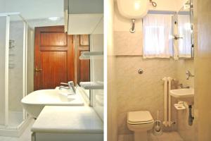 twee foto's van een badkamer met wastafel en toilet bij Gramsci Home in Volterra