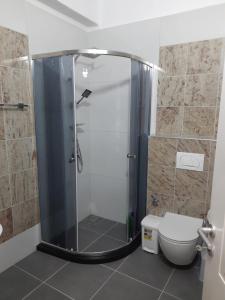 a shower in a bathroom with a toilet at Fishta Apartments Q5, 21 in Velipojë