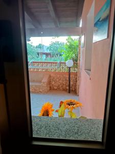 Blick auf ein Zimmer mit Blumen in der Tür in der Unterkunft A due passi da Cala Pisana in Lampedusa