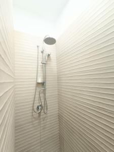 a shower with a shower head in a bathroom at L’angolo del bosco in Naples