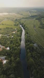 an aerial view of a river with trees at FlowEdge Riverside Getaway in Meaghers Grant