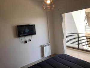 a room with a tv on a wall with a bed at Elio VII Suite in Cipolletti