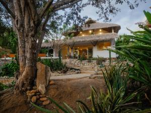 a house with a tree in front of it at Casa La Bomba in Puerto Escondido