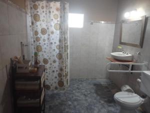 ein Badezimmer mit Dusche, Toilette und Waschbecken in der Unterkunft La posada de Don Santiago in Villa Lía