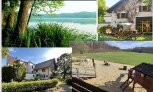 eine Collage von Bildern von Häusern und Gärten in der Unterkunft Aparthotel & Wohnungen am Norderteich in Horn-Bad Meinberg