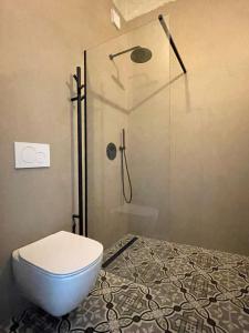 een badkamer met een toilet en een douche bij Apartmá Adina 1905 in Karlsbad